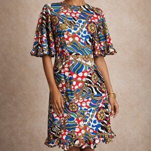 NWT Rhode Hailey Mini Dress in Multi Color Chain Print Short Sleeve size 2